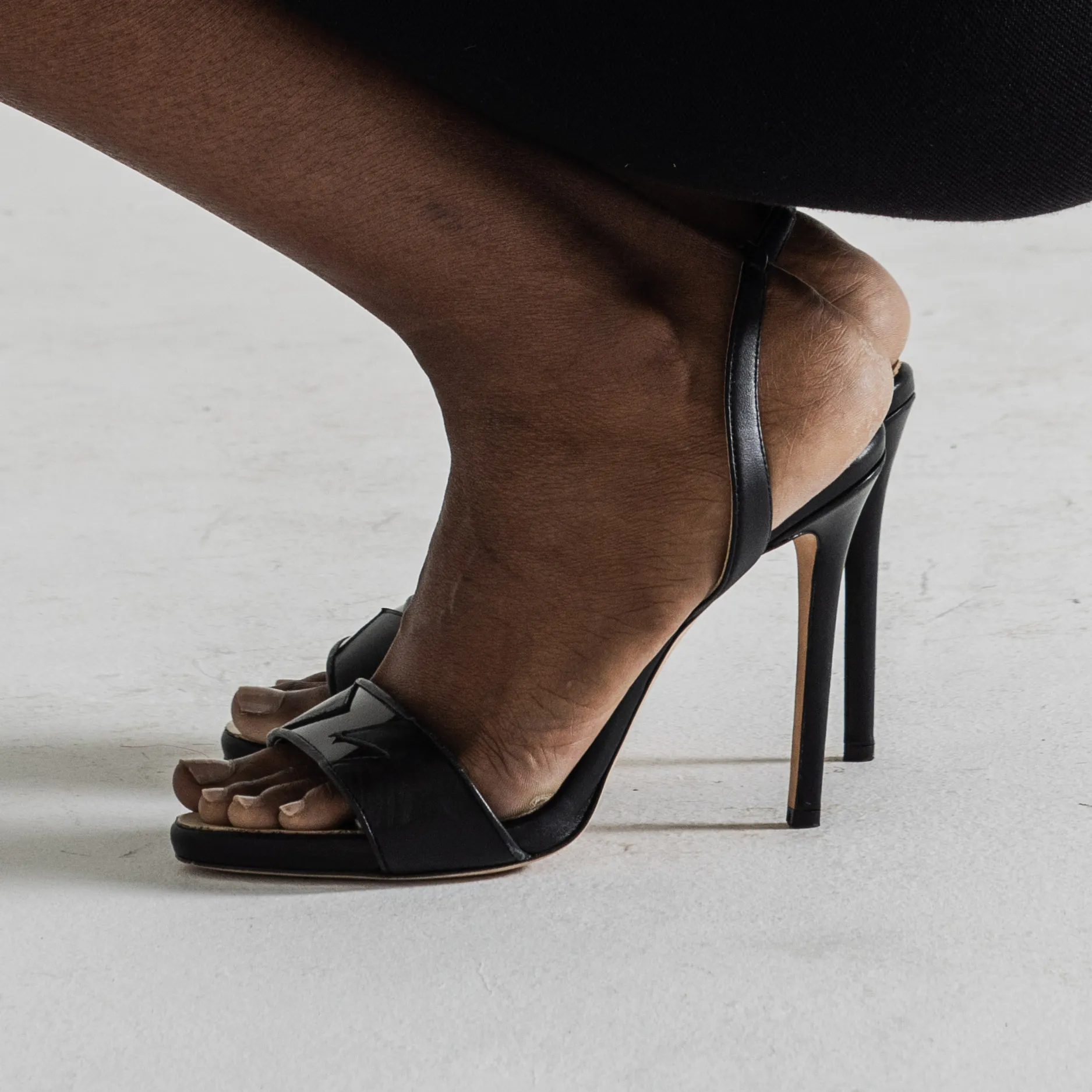 Giselle Open Toe Sling Back Heels in Black
