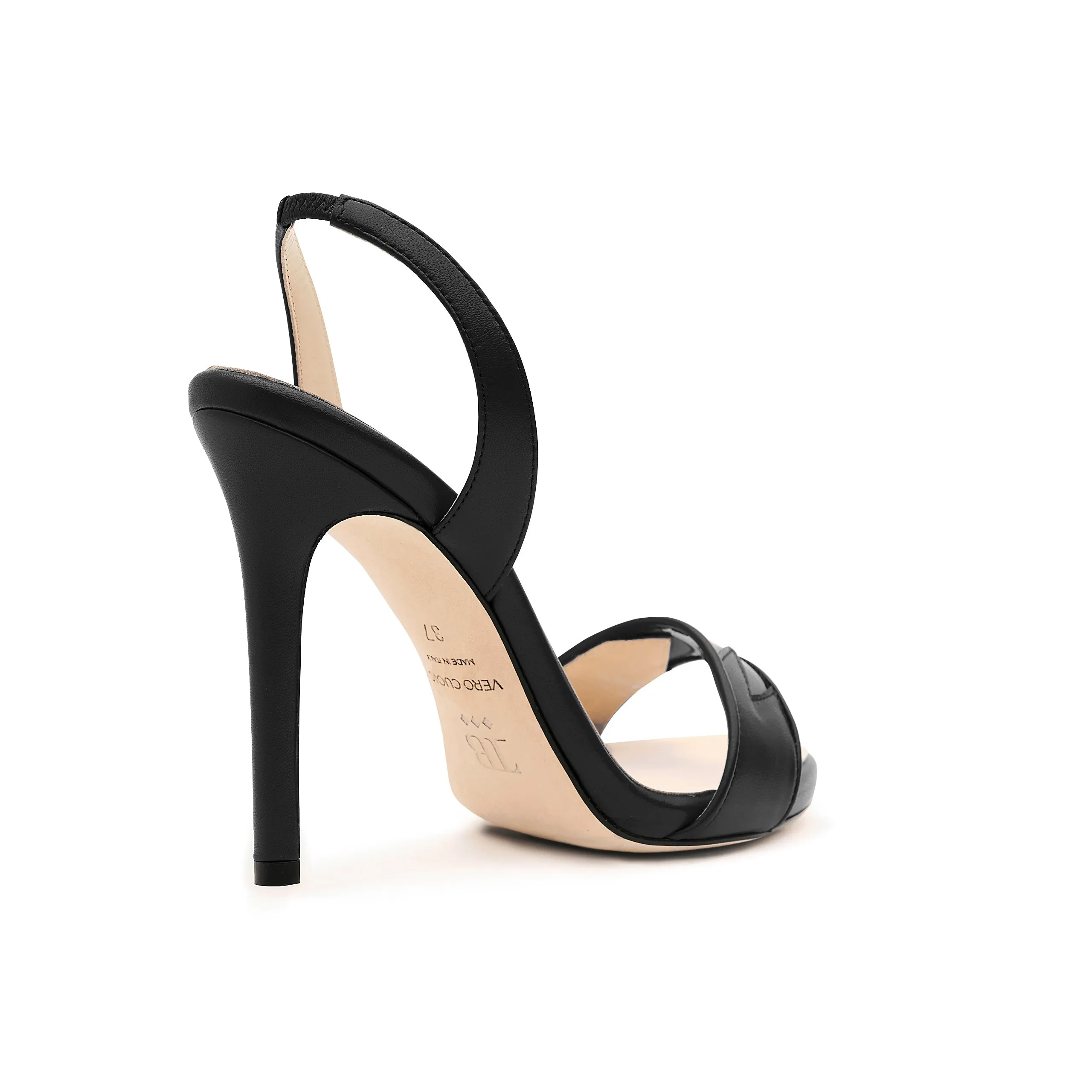 Giselle Open Toe Sling Back Heels in Black