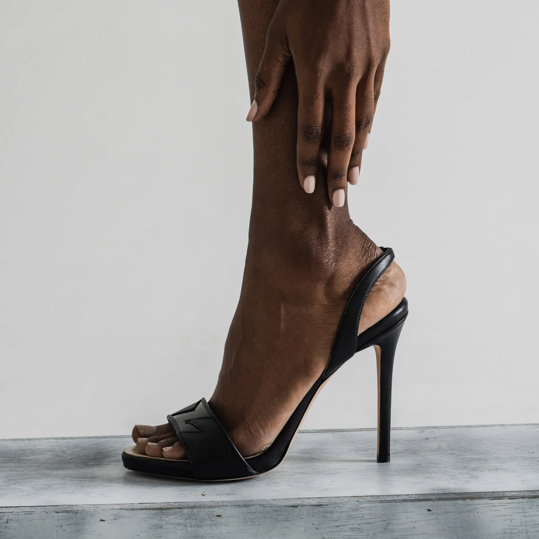 Giselle Open Toe Sling Back Heels in Black
