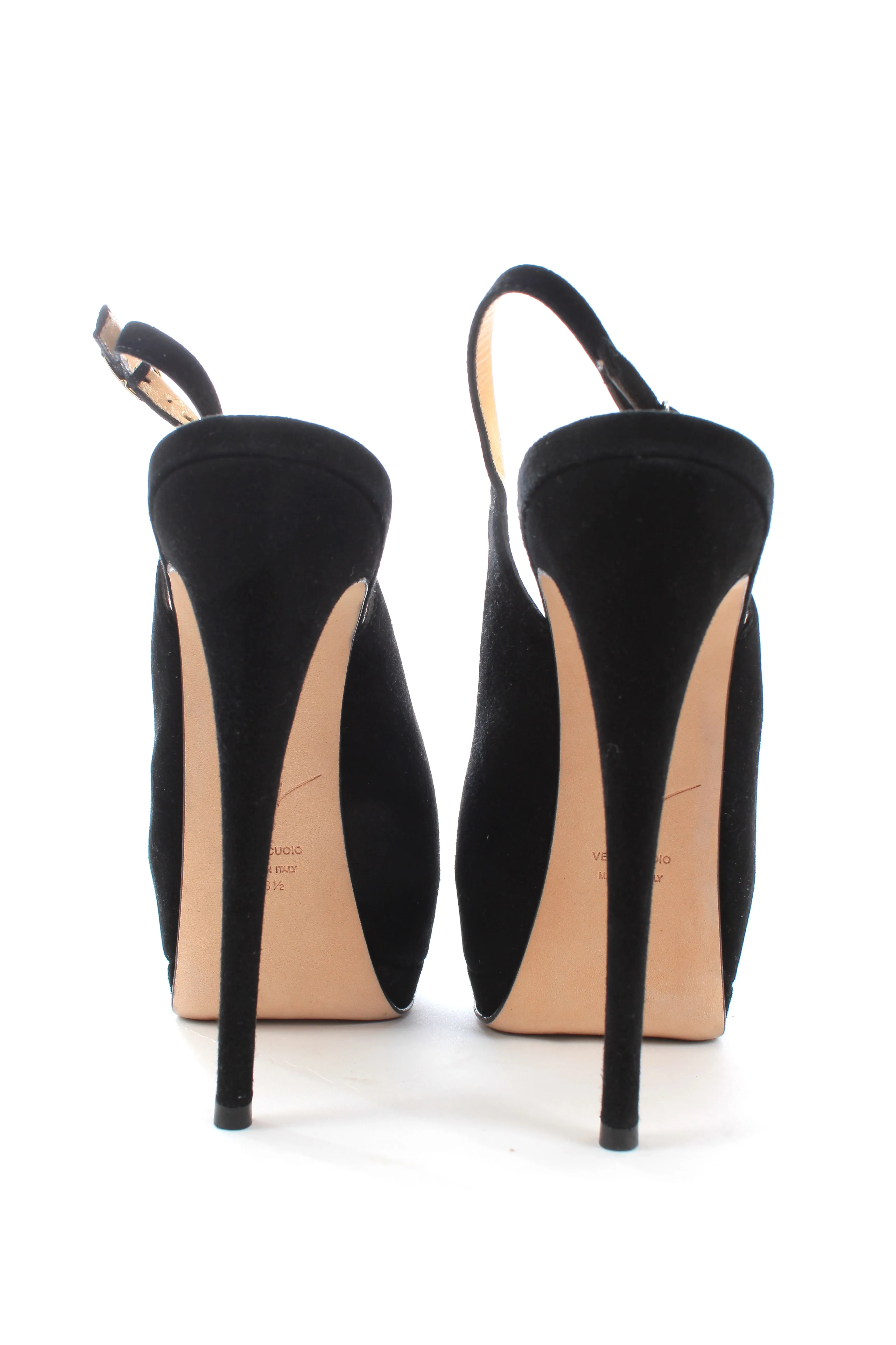 Giuseppe Zanotti Peep Toe Slingback Suede Platform Pumps