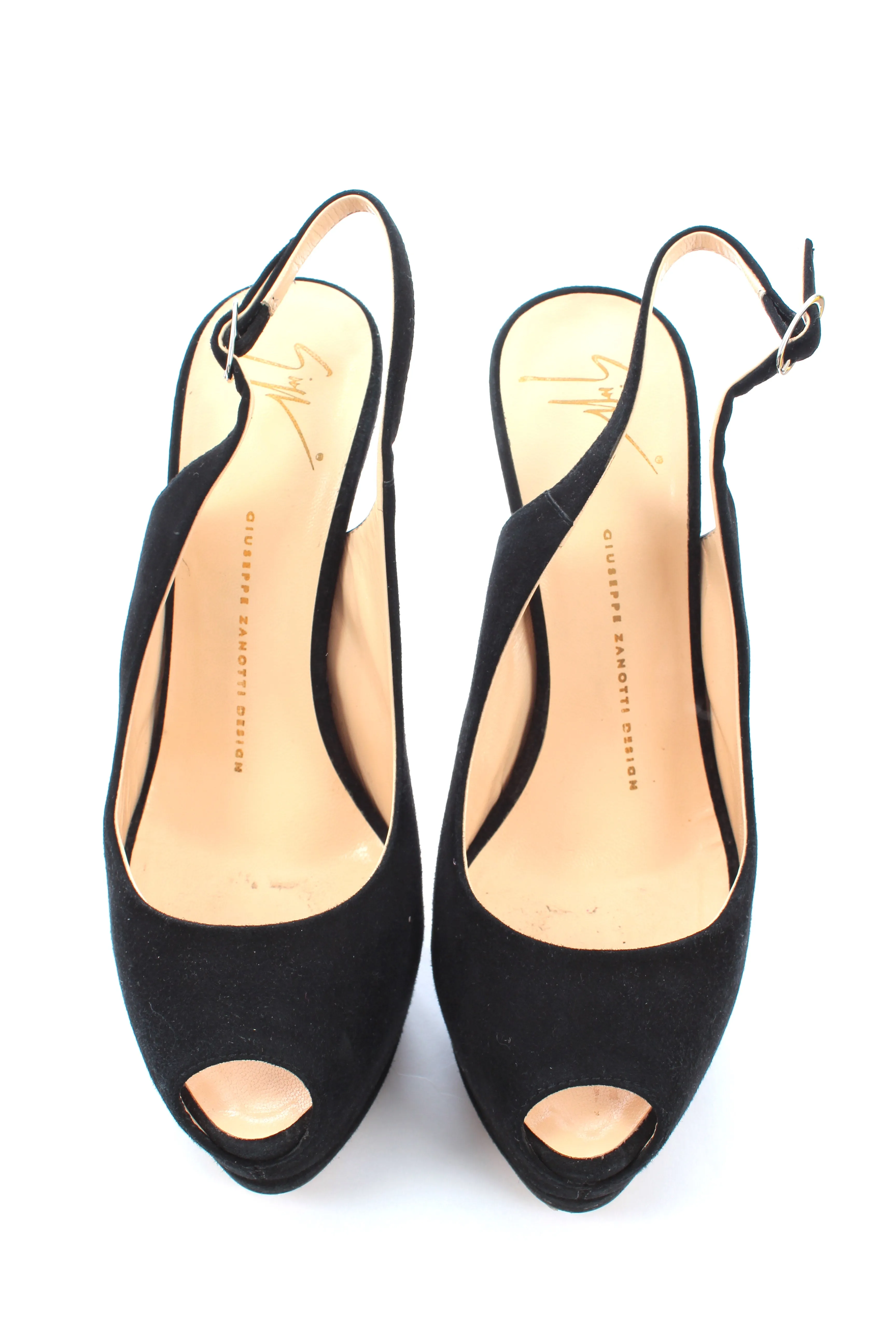 Giuseppe Zanotti Peep Toe Slingback Suede Platform Pumps