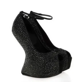 Giuseppe Zanotti swarovski crystal-embellished contoured wedge pumps black shoes 39 1/2 new Ladies