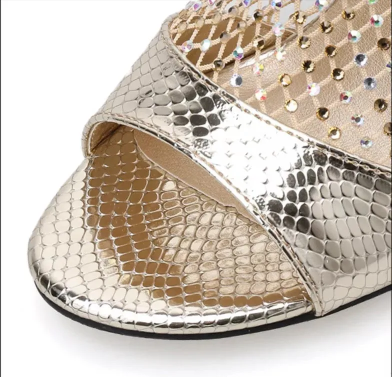 Glitter Gladiator Mesh Peep-toe Pumps