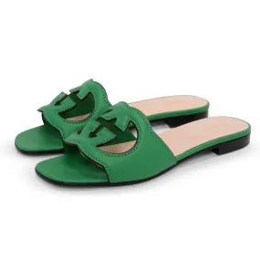 Gucci Green Calfskin Interlocking G Slides 37.5