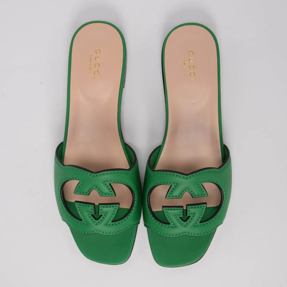 Gucci Green Calfskin Interlocking G Slides 37.5