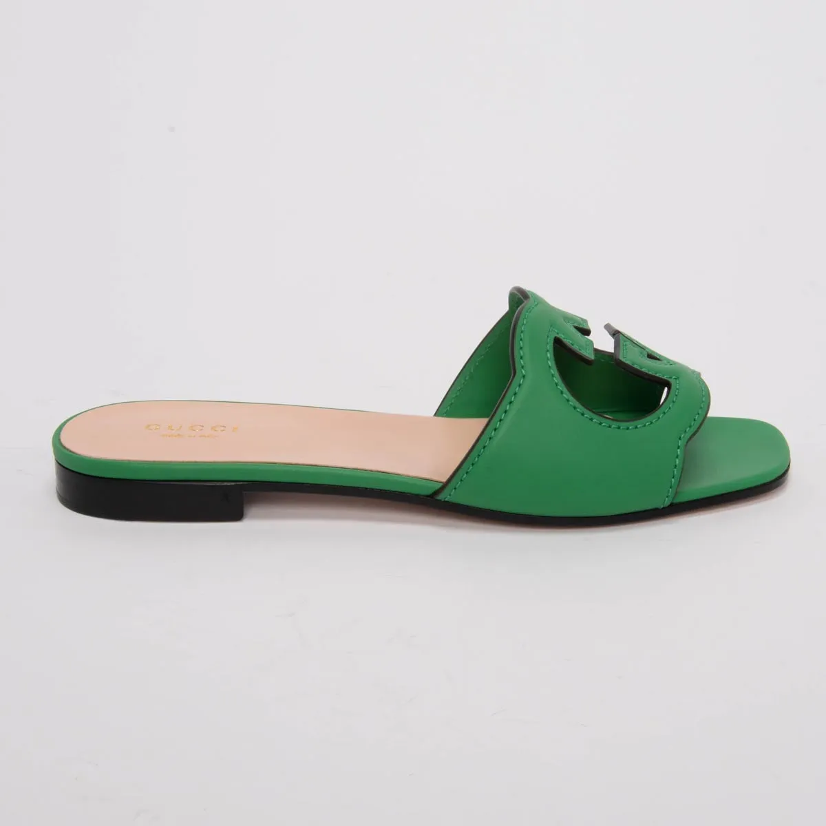 Gucci Green Calfskin Interlocking G Slides 37.5