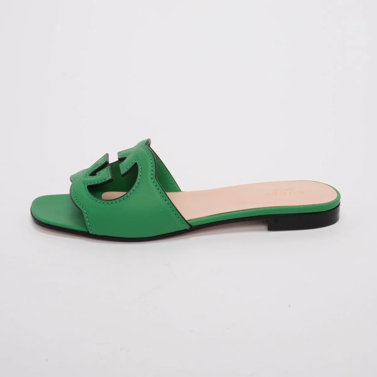 Gucci Green Calfskin Interlocking G Slides 37.5