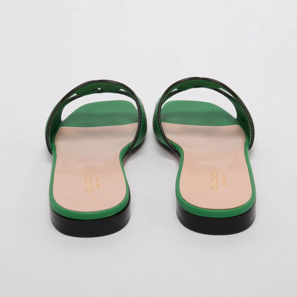 Gucci Green Calfskin Interlocking G Slides 37.5