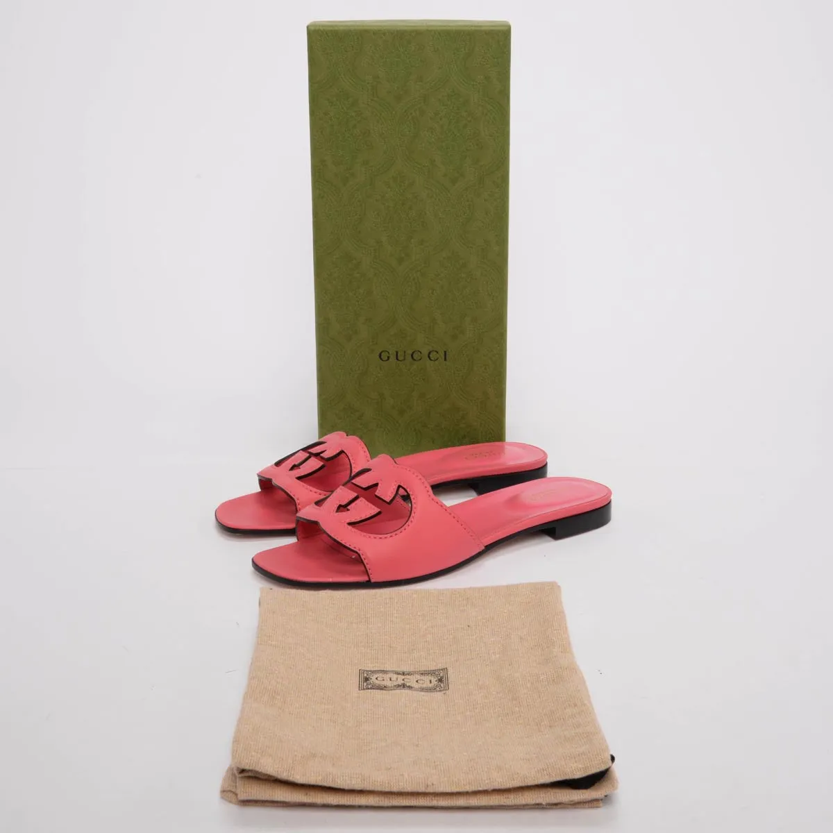 Gucci Pink Calfskin Interlocking G Slides 38