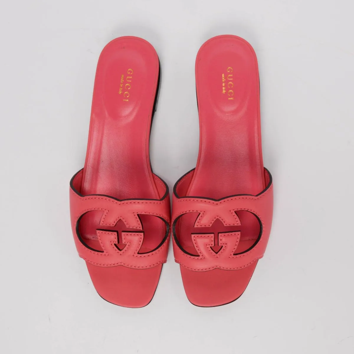 Gucci Pink Calfskin Interlocking G Slides 38