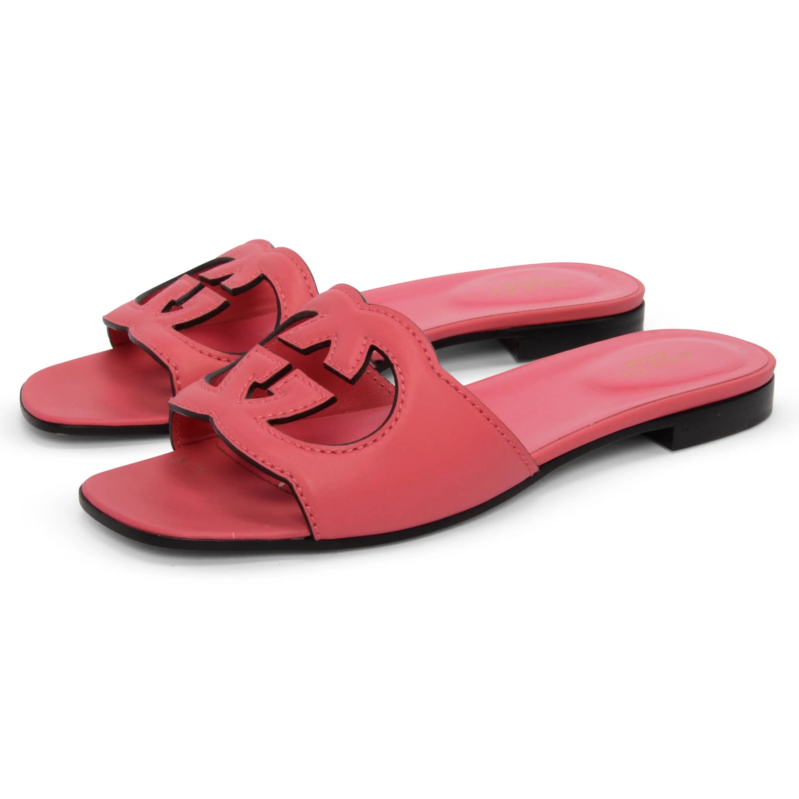 Gucci Pink Calfskin Interlocking G Slides 38