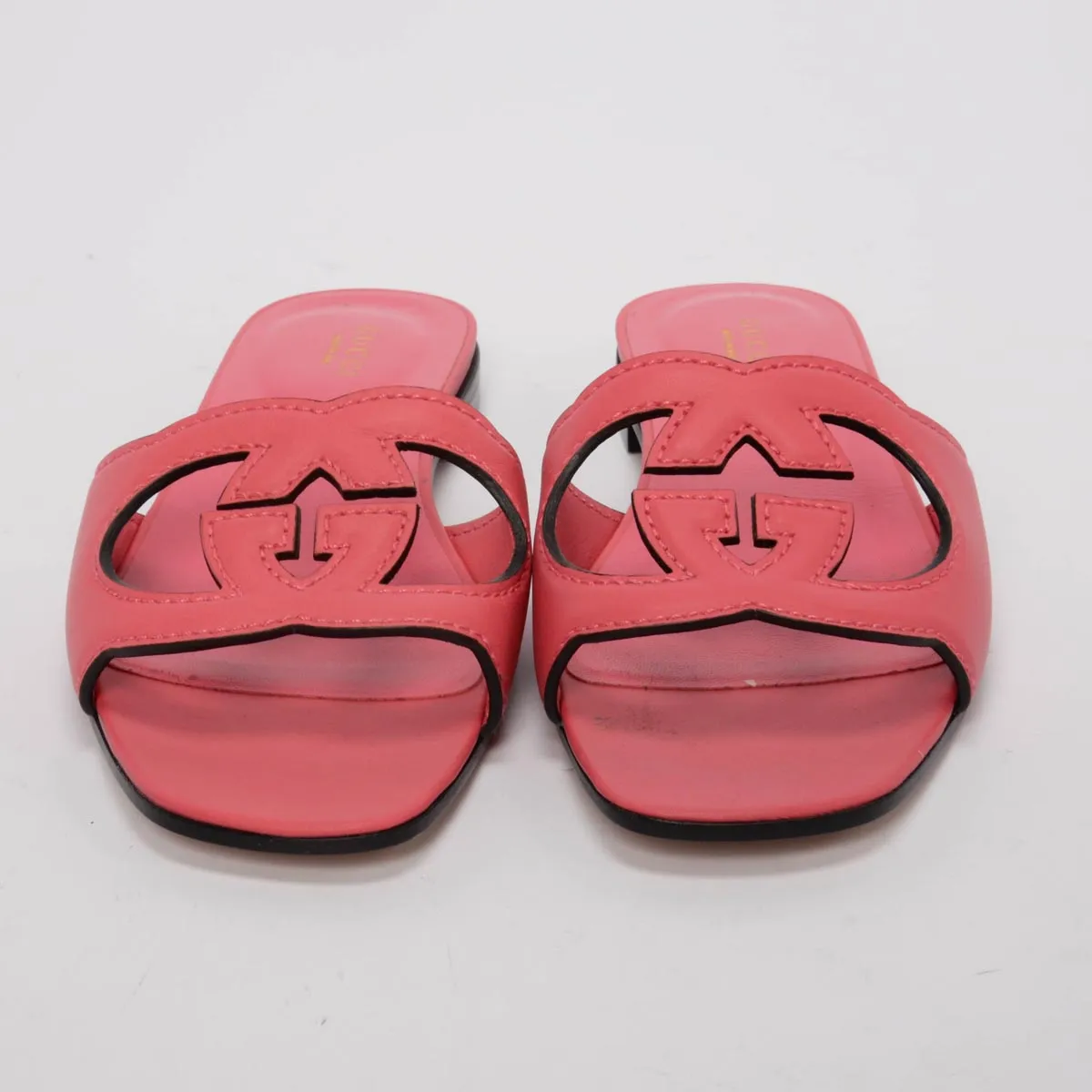 Gucci Pink Calfskin Interlocking G Slides 38