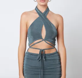 Halter Crisscross Tie Ruch Mini Dress