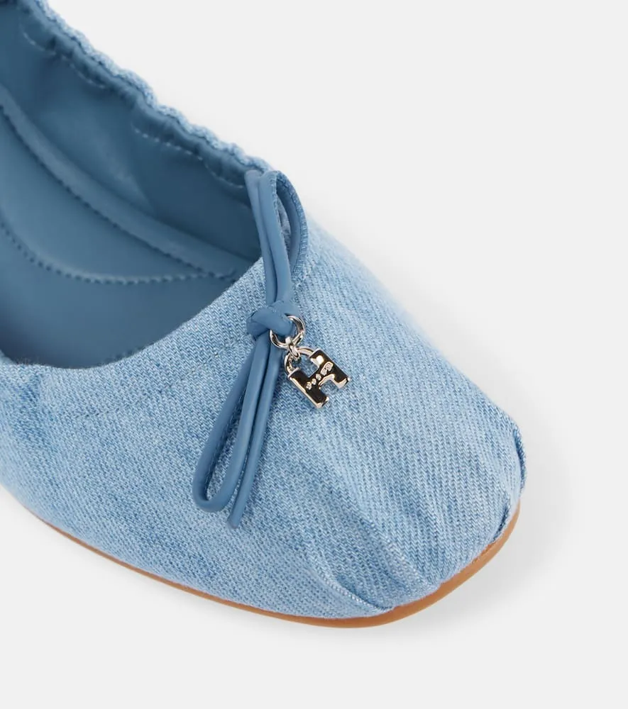 Hogan H684 bow-detail denim ballet flats