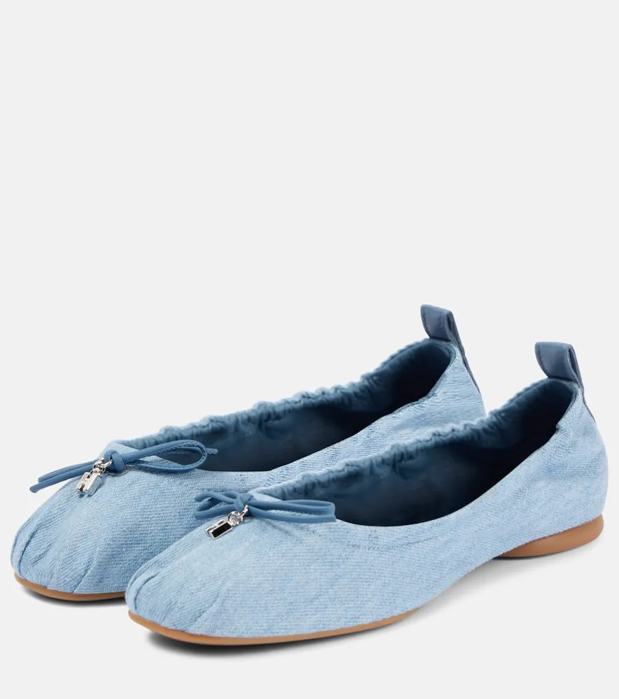 Hogan H684 bow-detail denim ballet flats