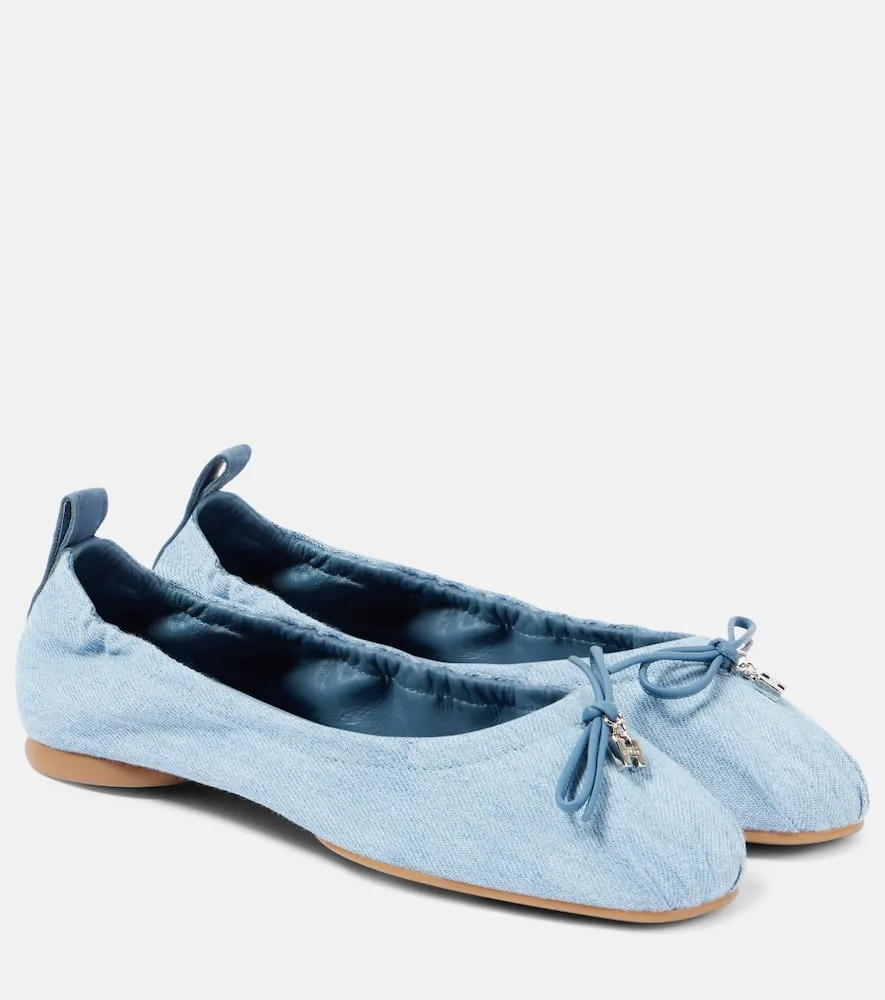 Hogan H684 bow-detail denim ballet flats