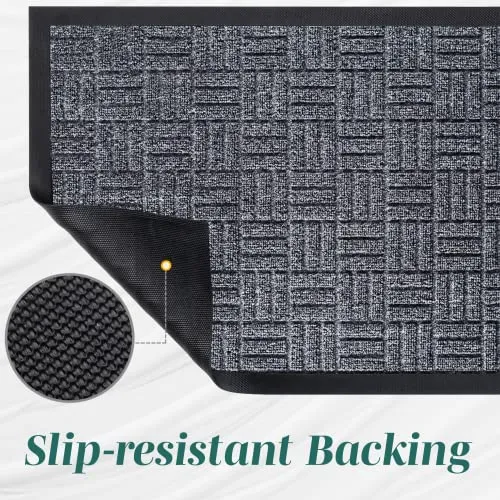 HOMWE Front Door Mats, 2 Pc Set, 29.5 x 17, All Weather Entry and Back Yard Door Mat, Indoor and Outdoor Safe, Slip Resistant Rubber Backing, Absorbent and Waterproof, Dirt Trapping Rugs for Entryway