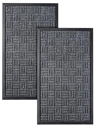 HOMWE Front Door Mats, 2 Pc Set, 29.5 x 17, All Weather Entry and Back Yard Door Mat, Indoor and Outdoor Safe, Slip Resistant Rubber Backing, Absorbent and Waterproof, Dirt Trapping Rugs for Entryway