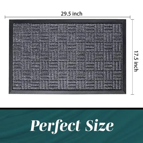 HOMWE Front Door Mats, 2 Pc Set, 29.5 x 17, All Weather Entry and Back Yard Door Mat, Indoor and Outdoor Safe, Slip Resistant Rubber Backing, Absorbent and Waterproof, Dirt Trapping Rugs for Entryway