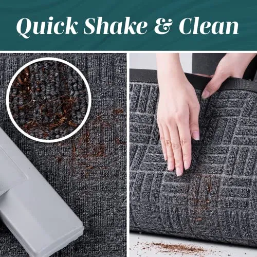 HOMWE Front Door Mats, 2 Pc Set, 29.5 x 17, All Weather Entry and Back Yard Door Mat, Indoor and Outdoor Safe, Slip Resistant Rubber Backing, Absorbent and Waterproof, Dirt Trapping Rugs for Entryway