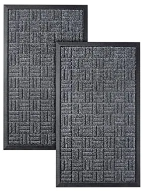 HOMWE Front Door Mats, 2 Pc Set, 29.5 x 17, All Weather Entry and Back Yard Door Mat, Indoor and Outdoor Safe, Slip Resistant Rubber Backing, Absorbent and Waterproof, Dirt Trapping Rugs for Entryway