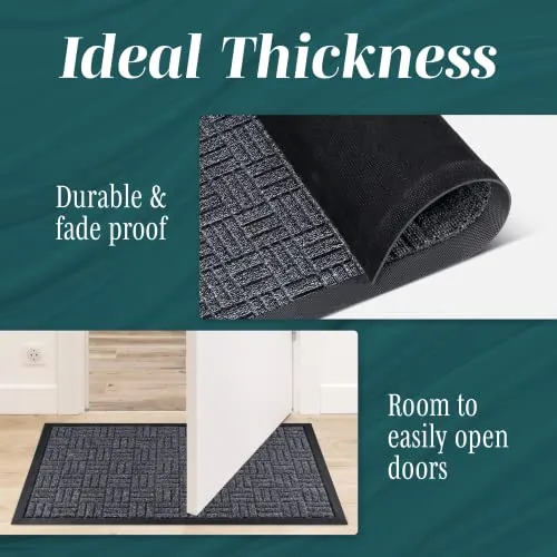 HOMWE Front Door Mats, 2 Pc Set, 29.5 x 17, All Weather Entry and Back Yard Door Mat, Indoor and Outdoor Safe, Slip Resistant Rubber Backing, Absorbent and Waterproof, Dirt Trapping Rugs for Entryway