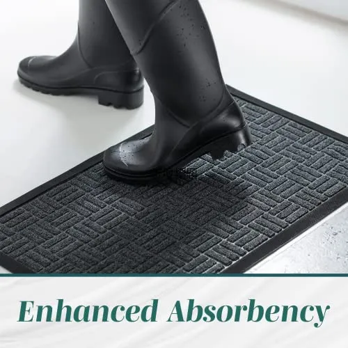 HOMWE Front Door Mats, 2 Pc Set, 29.5 x 17, All Weather Entry and Back Yard Door Mat, Indoor and Outdoor Safe, Slip Resistant Rubber Backing, Absorbent and Waterproof, Dirt Trapping Rugs for Entryway