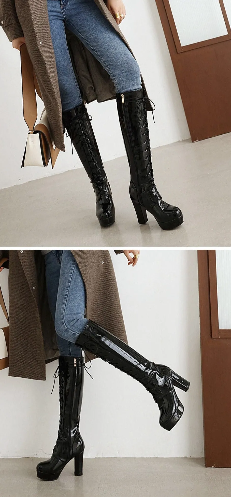 Ivanna Leather Knee-High Heel Boots