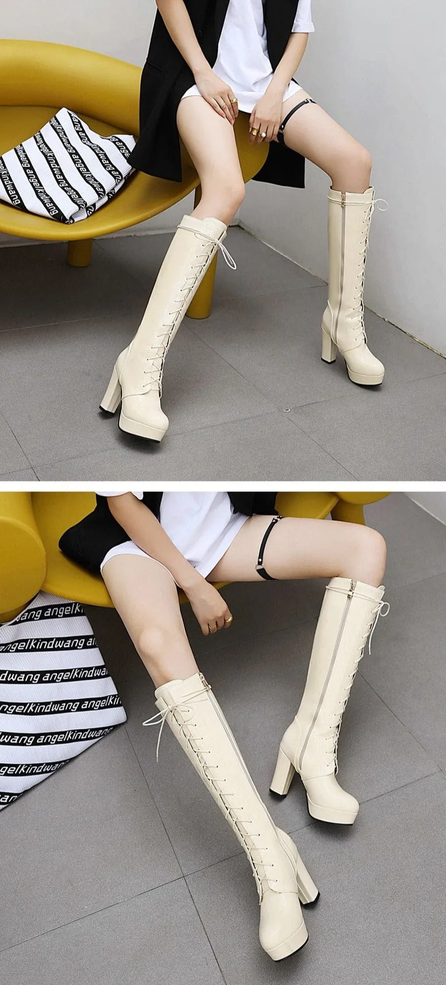 Ivanna Leather Knee-High Heel Boots
