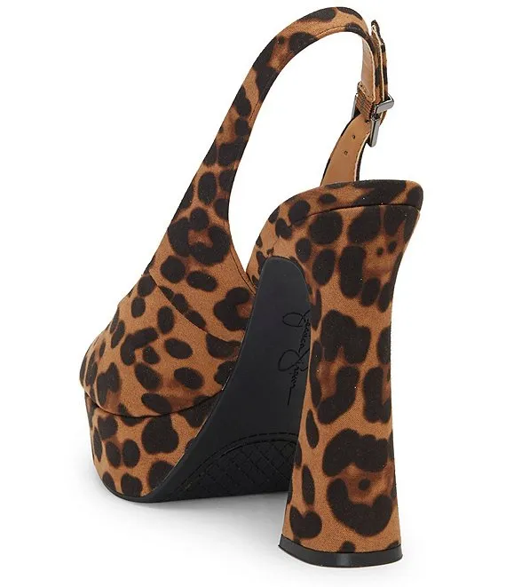 Jessica Simpson Raxie Suede Natural Leopard Retro Peep-Toe Platform Sling Pumps