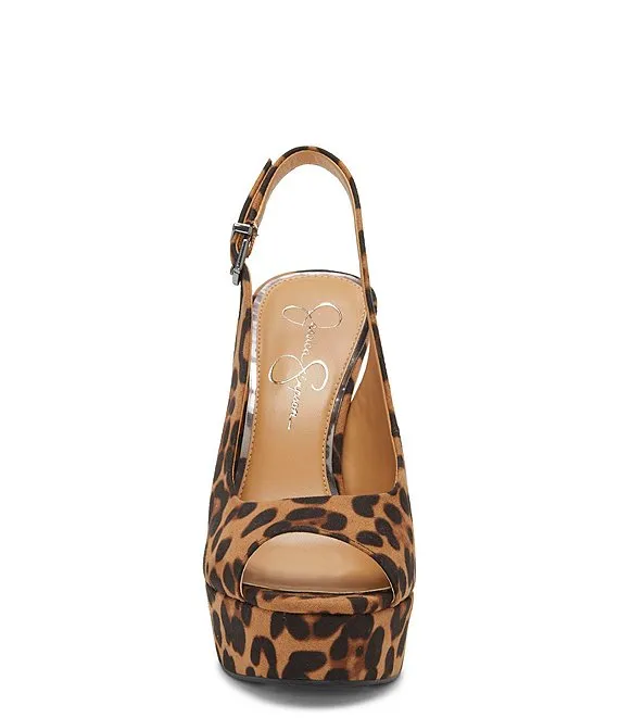 Jessica Simpson Raxie Suede Natural Leopard Retro Peep-Toe Platform Sling Pumps