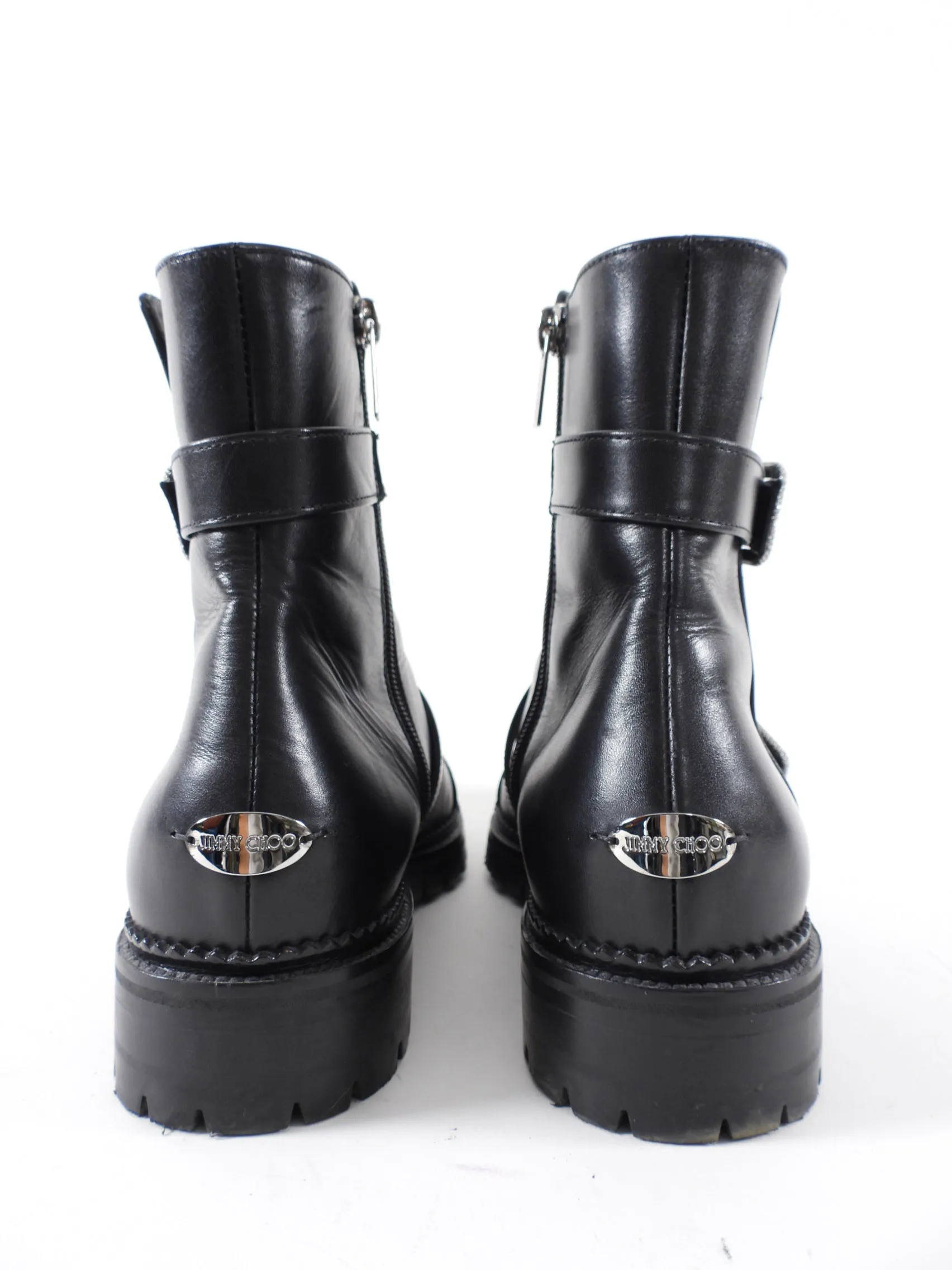Jimmy Choo Black Leather Jewel Buckle Ankle Boots - 40