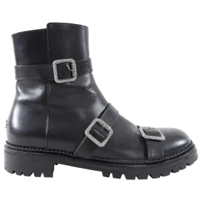 Jimmy Choo Black Leather Jewel Buckle Ankle Boots - 40