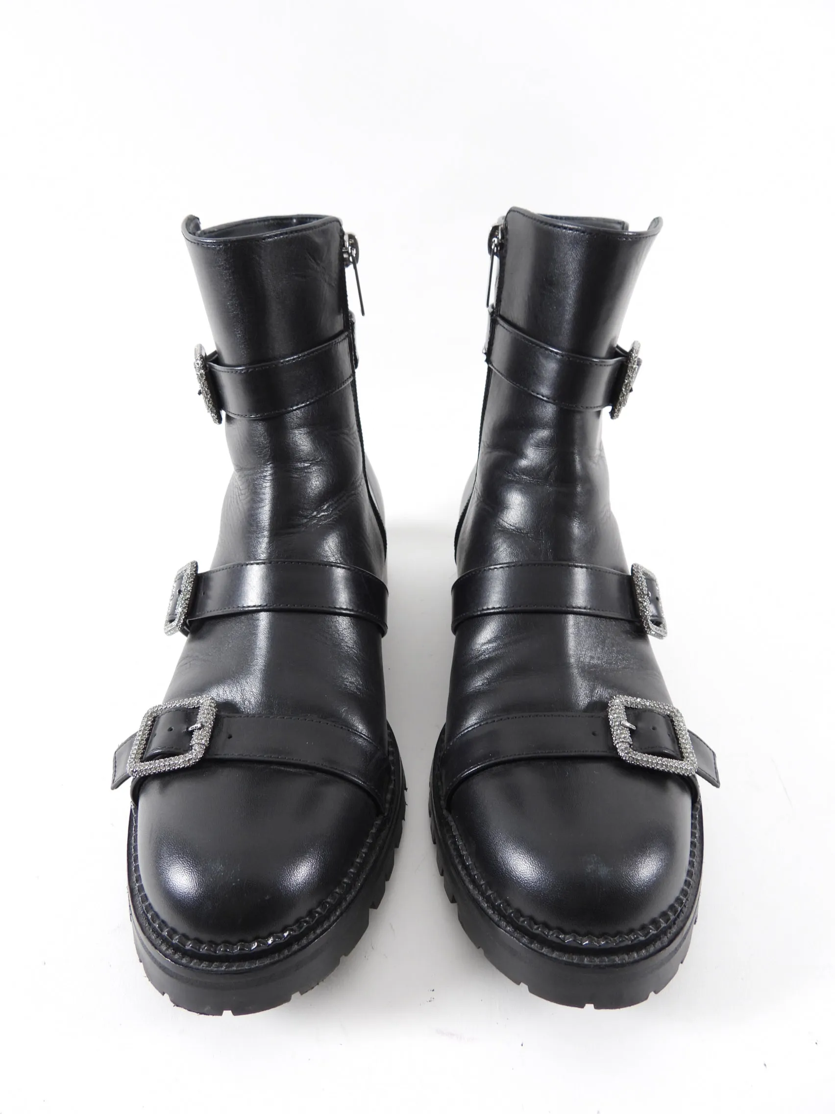 Jimmy Choo Black Leather Jewel Buckle Ankle Boots - 40