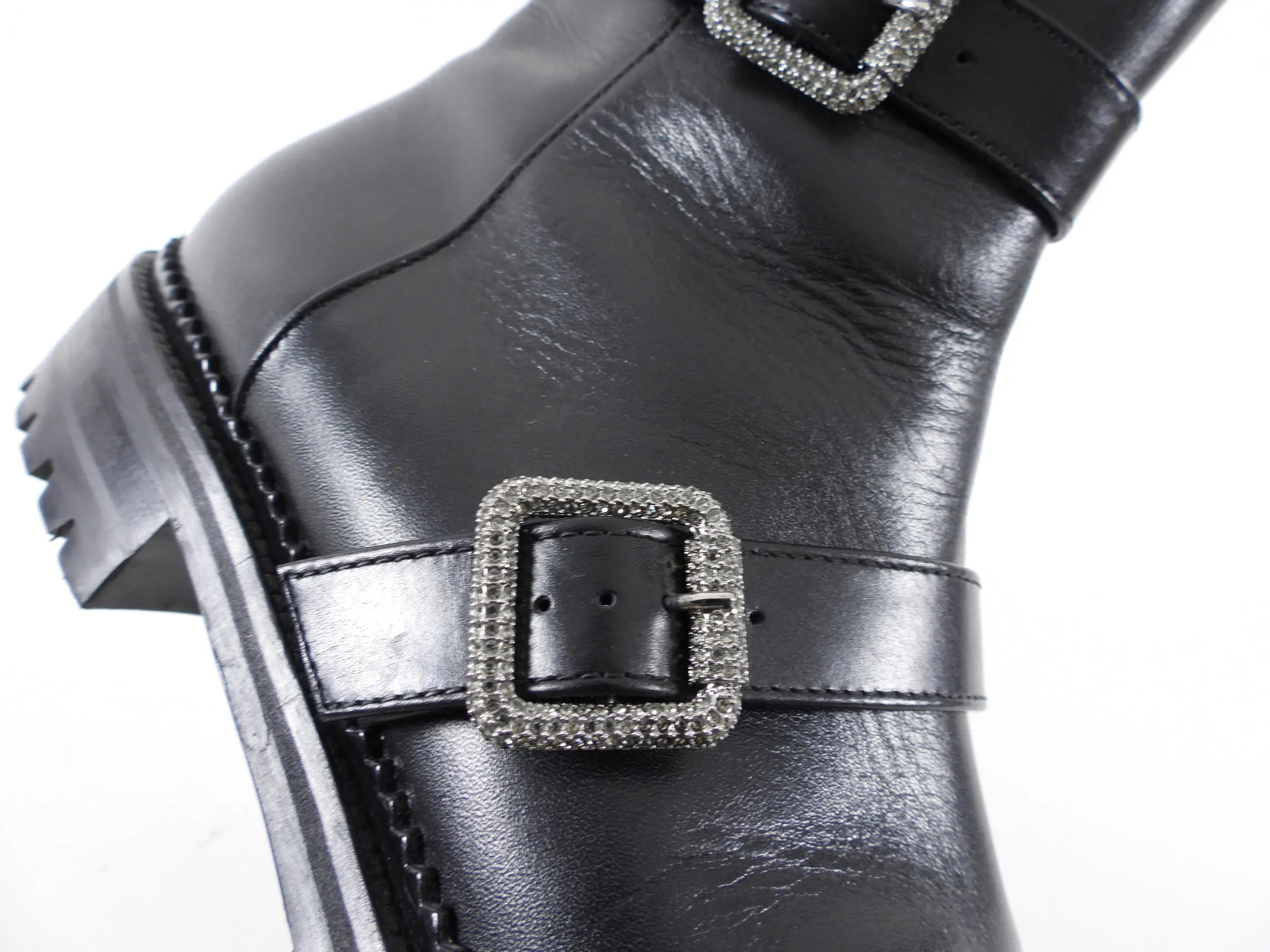 Jimmy Choo Black Leather Jewel Buckle Ankle Boots - 40