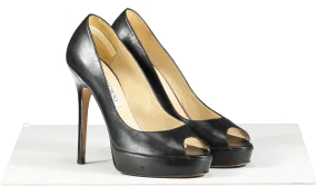 Jimmy Choo Dahlia Leather Peep-toe Pumps In Black UK 3 EU 36 👠