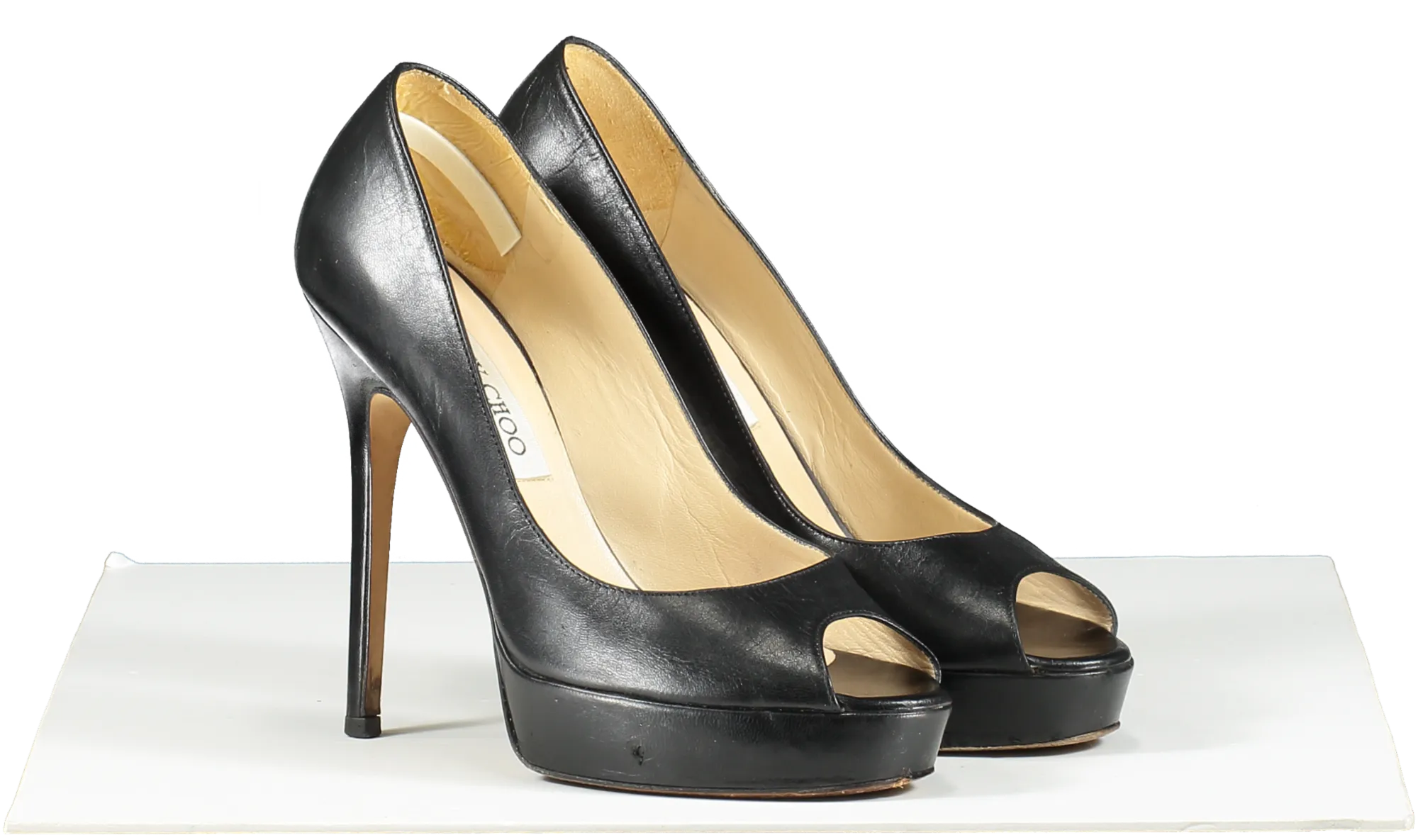 Jimmy Choo Dahlia Leather Peep-toe Pumps In Black UK 3 EU 36 👠