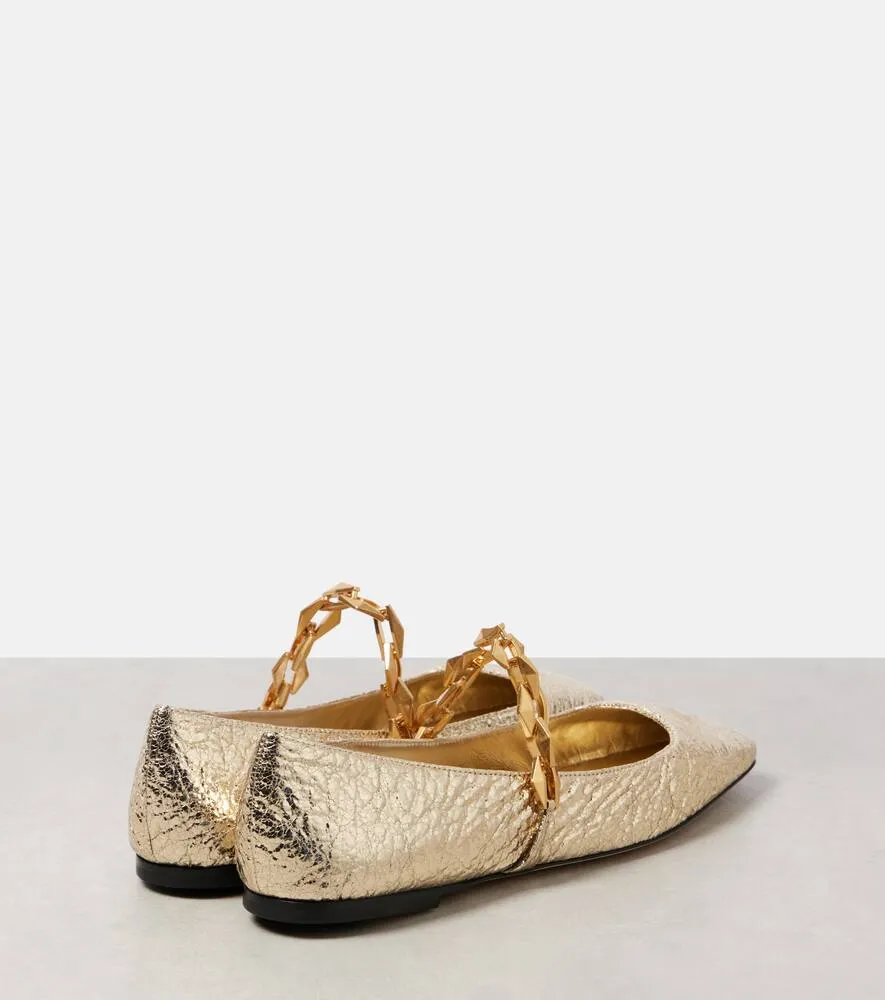 Jimmy Choo Diamond Tilda metallic leather Mary Jane flats