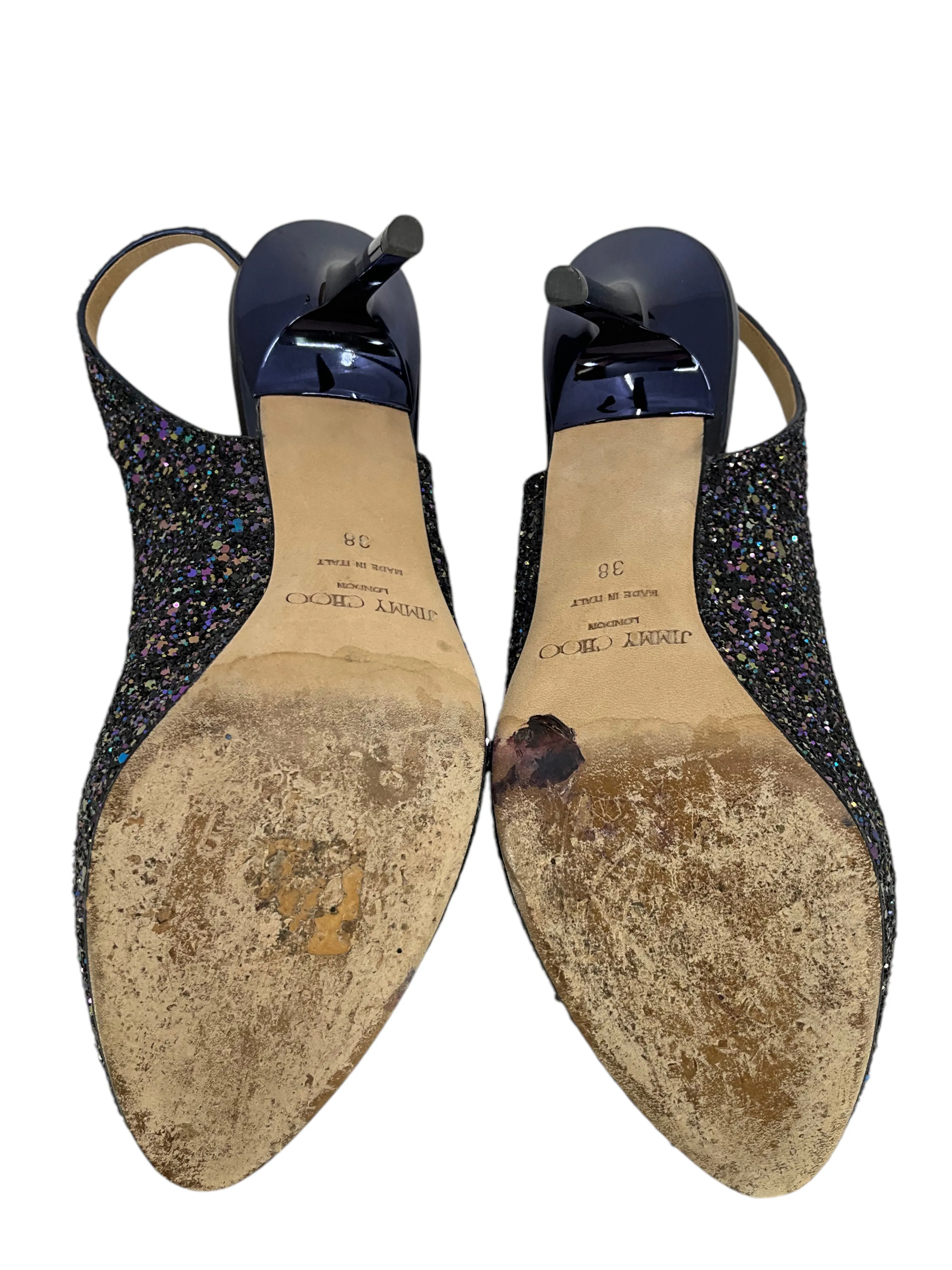 Jimmy Choo Glitter Peep-Toe Slingback Pumps Size 8