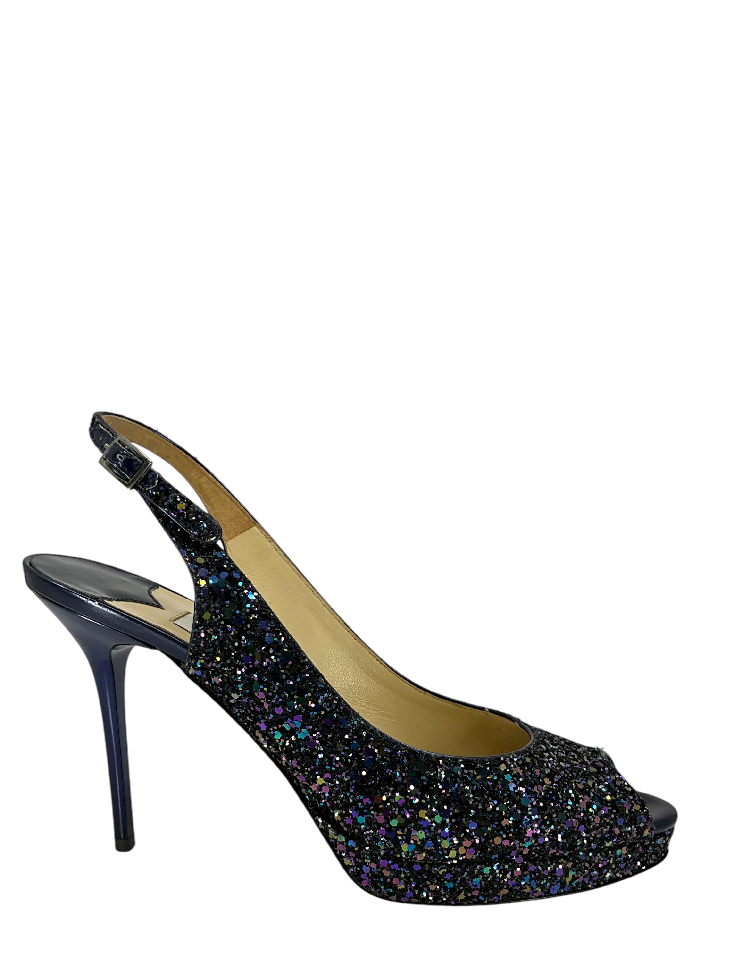 Jimmy Choo Glitter Peep-Toe Slingback Pumps Size 8