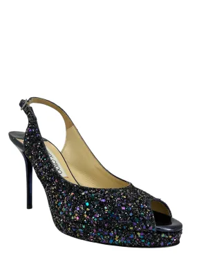 Jimmy Choo Glitter Peep-Toe Slingback Pumps Size 8