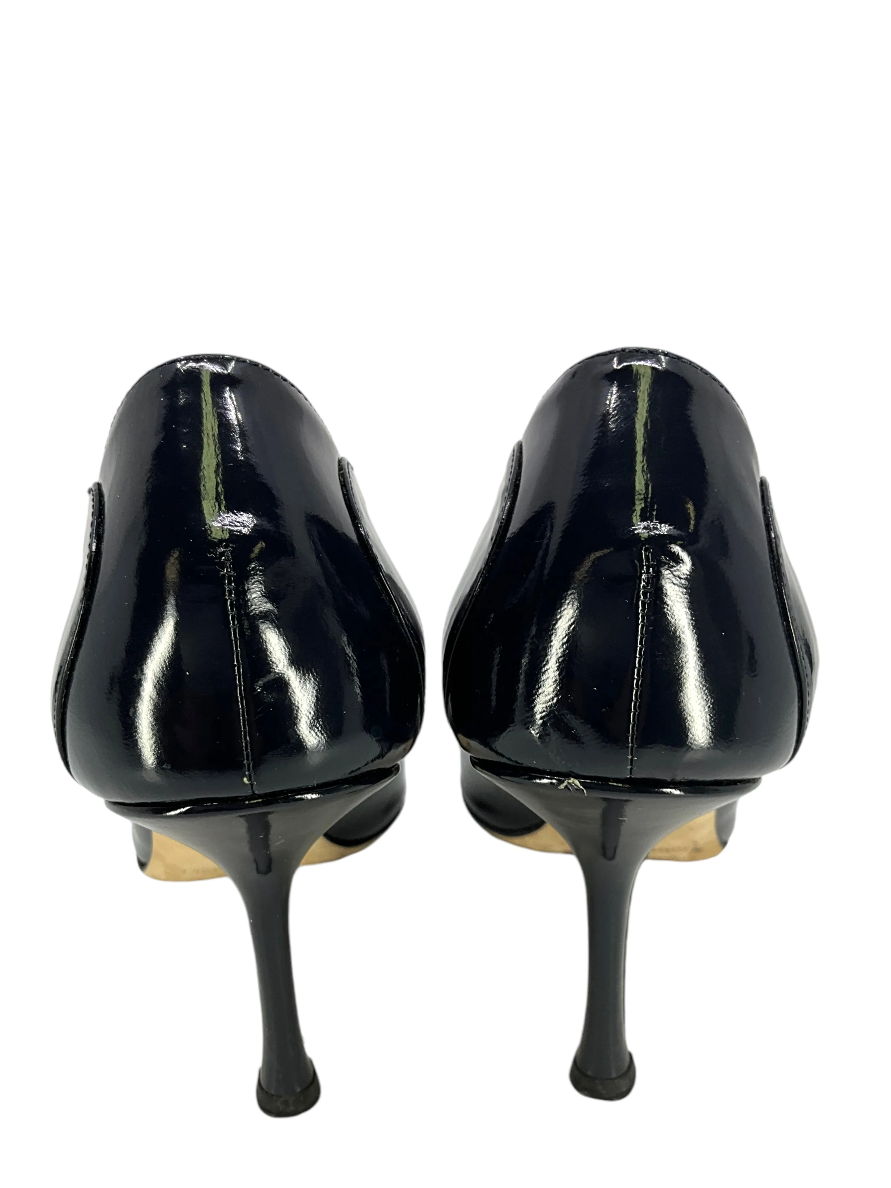JIMMY CHOO Patent Leather Suede Trim Peep Toe Pumps Size 9.5