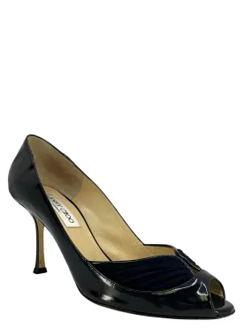JIMMY CHOO Patent Leather Suede Trim Peep Toe Pumps Size 9.5
