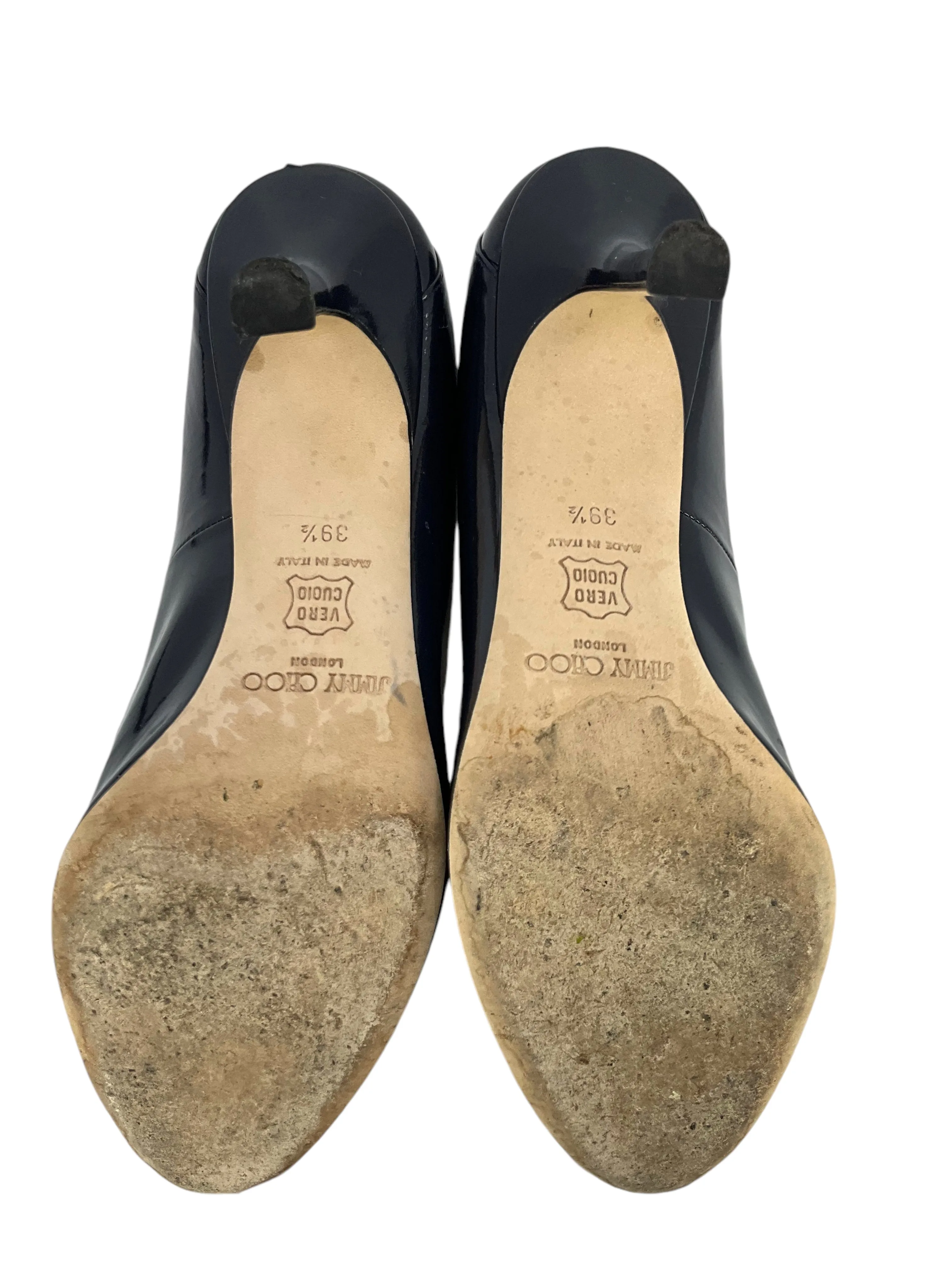 JIMMY CHOO Patent Leather Suede Trim Peep Toe Pumps Size 9.5