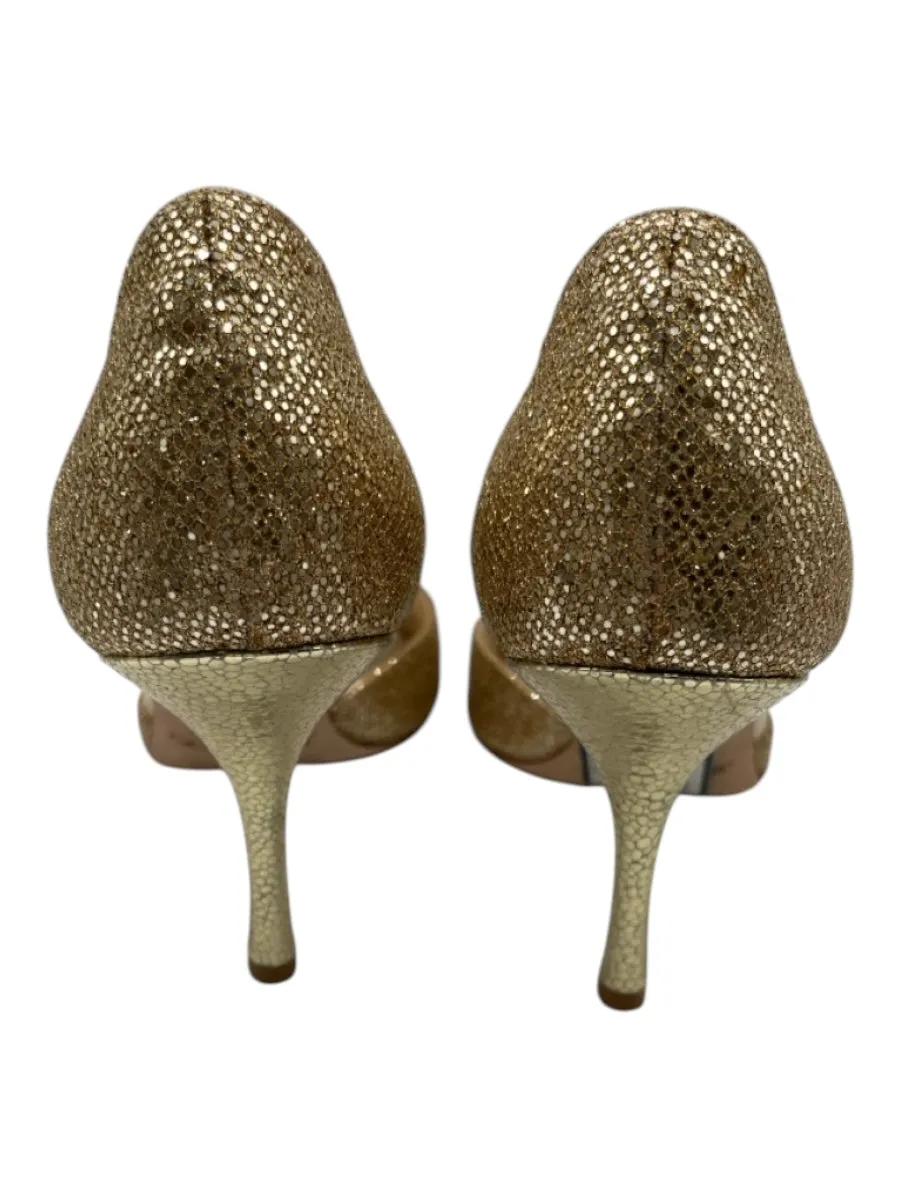 Jimmy Choo Shoe Size 36.5 Gold Glitter Fabric D'orsay Peep Toe Pumps