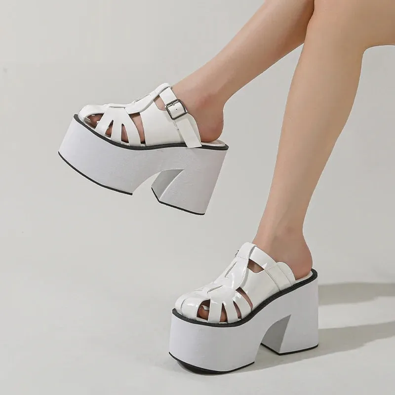 Joskaa 2024 New Chunky Heels Mules Sandals