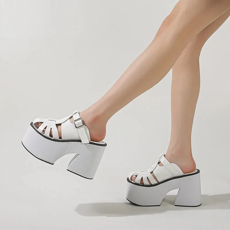 Joskaa 2024 New Chunky Heels Mules Sandals