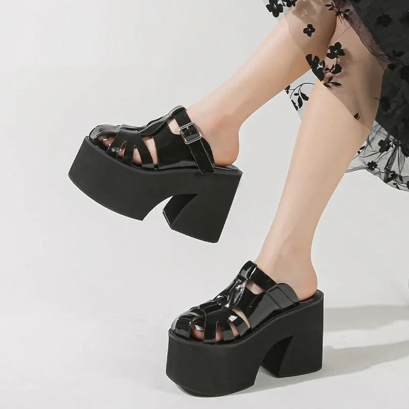 Joskaa 2024 New Chunky Heels Mules Sandals