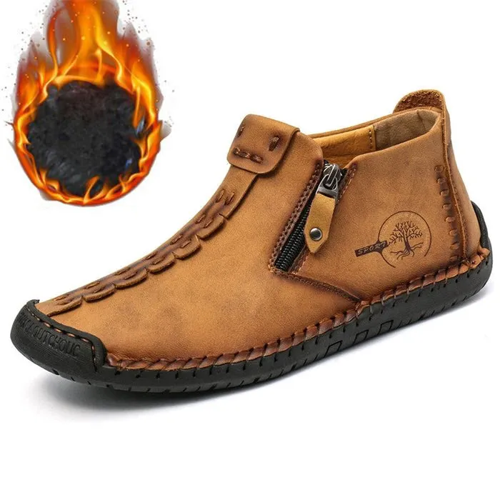 Kaegreel Men's Hand Stitching Leather Non Slip Side Zipper Casual Boots