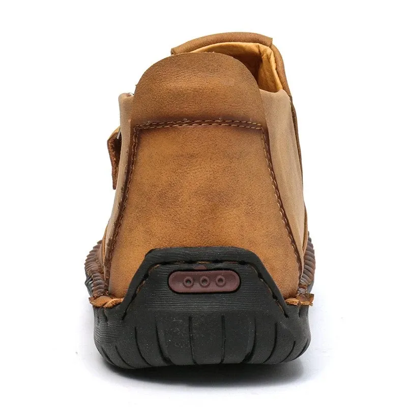 Kaegreel Men's Hand Stitching Leather Non Slip Side Zipper Casual Boots